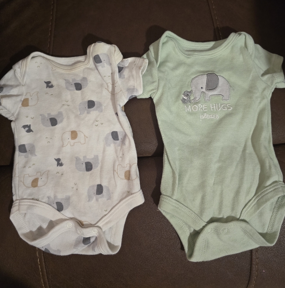 Elephant Print and Green Bodysuit Set